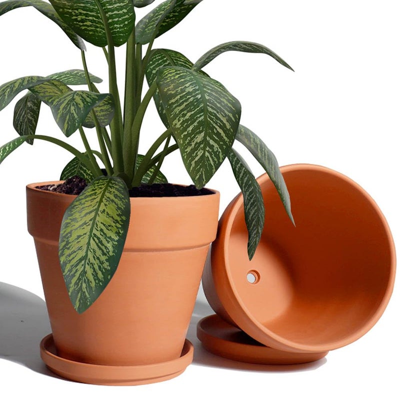 vensovo 8 Inch Clay Pot for Plant with Saucer - 2 Pack Large Terra Cotta Plant Pot with Drainage Hole, Clay Planters Pot, Terracotta pot for Indoor Outdoor Plant - Image 1
